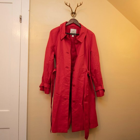 Designer Classique Vintage Classic Red Trench Coat, 70's Vintage Trench Coat NWT - Picture 11 of 16